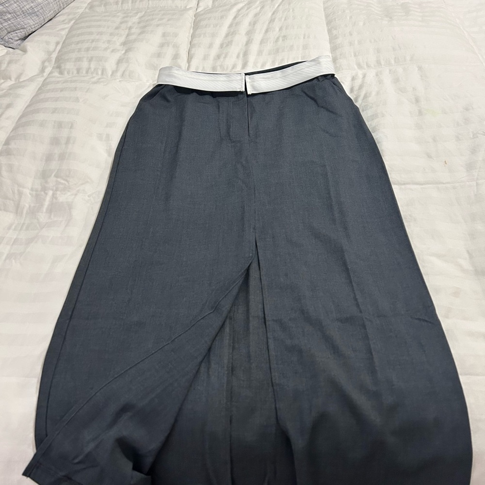 Vici Charcoal Maxi Skirt with White Waistband and Front Slit - Picture 1 of 8
